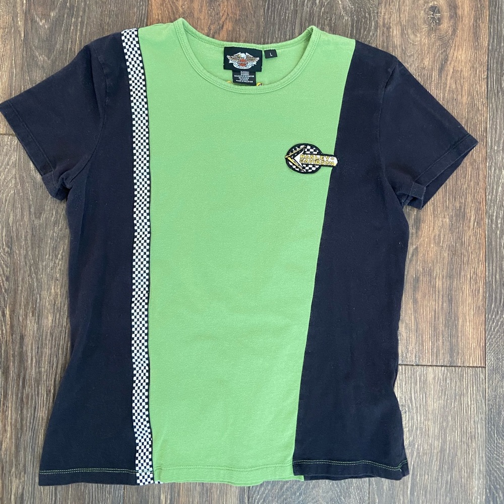 VTG Harley-Davidson Green & Black Racer Emblem Crew Neck Milwaukee, WI Tee large